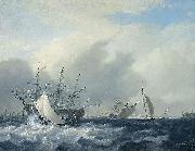 Nicolaas Baur Warship 'Amsterdam' on the IJ before Amsterdam oil painting